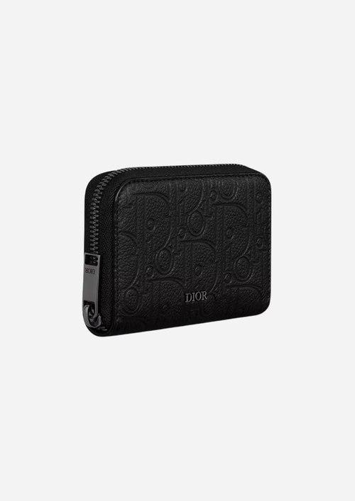 Dior Portamonete con Zip Nero in Pelle Dior Gravity, vista a tre quarti