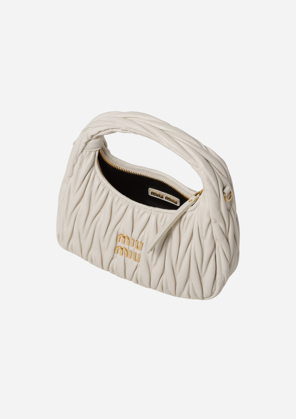Miu Miu Wander Hobo Piccola Bianca in Nappa Matelassé, vista posteriore