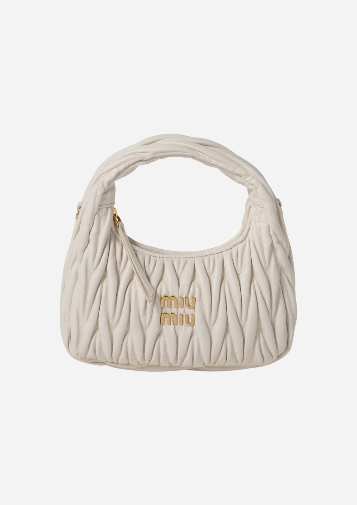 Miu Miu Wander Hobo Piccola Bianca in Nappa Matelassé, vista frontale