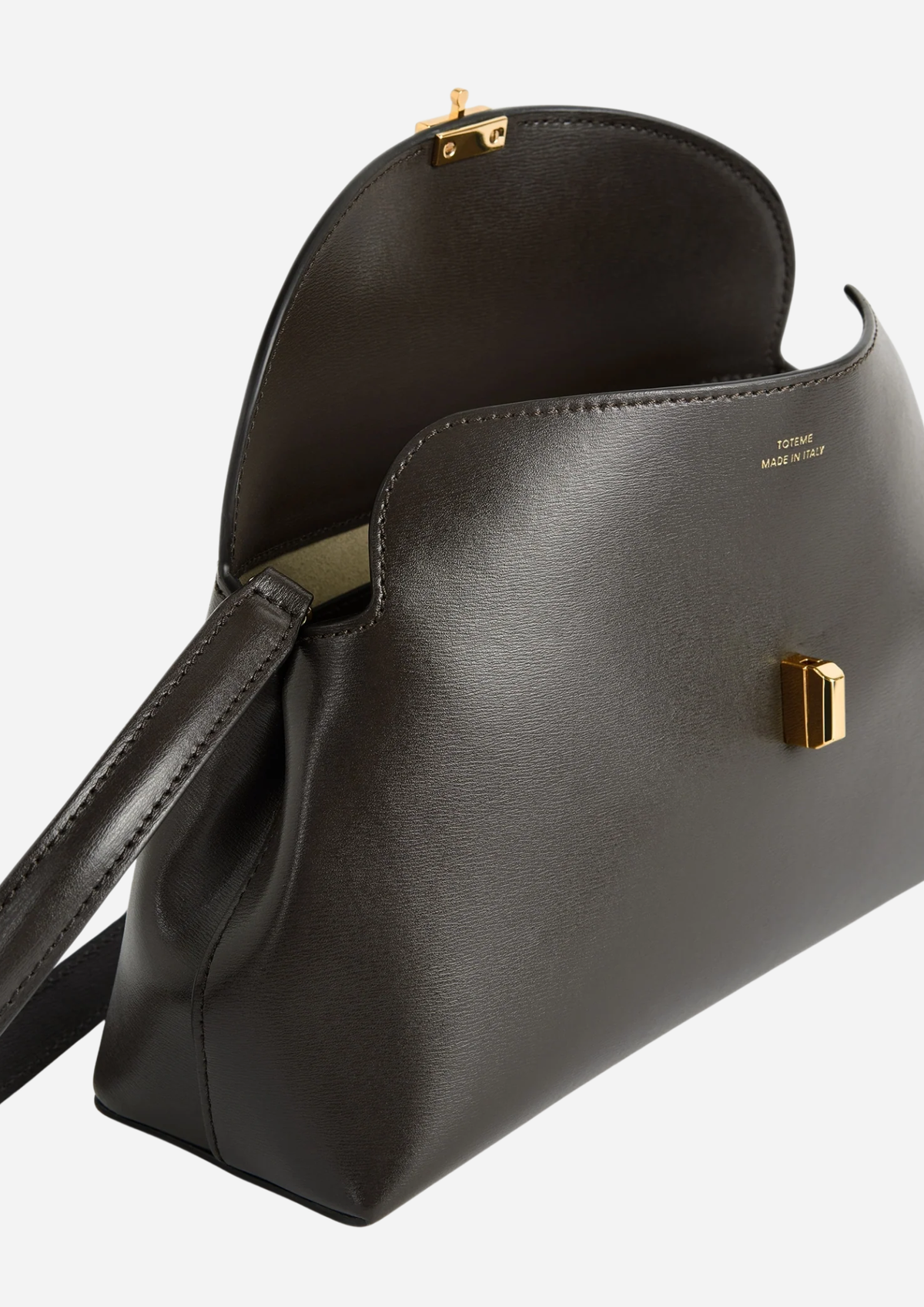 Toteme T-Lock Clutch Bark in Pelle Palmellato con pattina aperta
